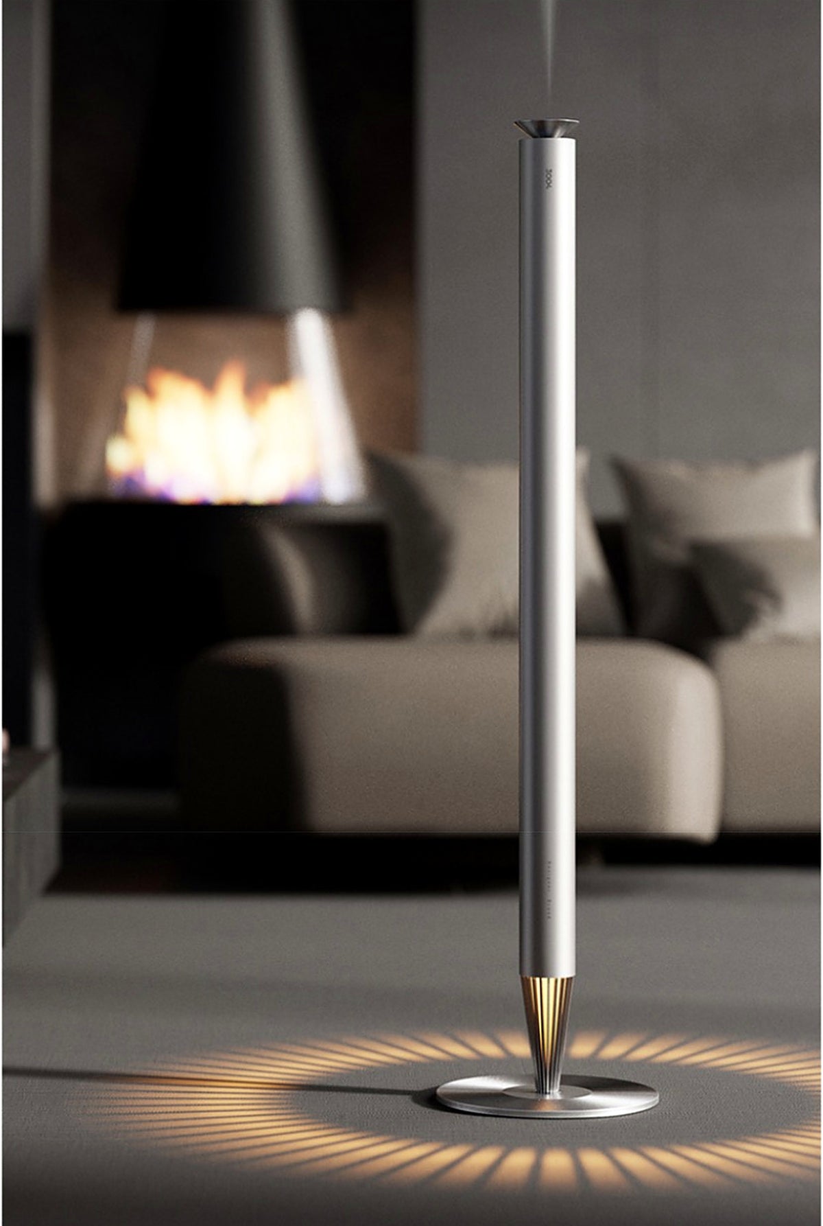 3004 V900L Floor-Standing Aroma Diffuser – Frosted Silver – in a living room