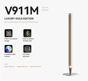 3004 V911M Floor-Standing Aroma Diffuser – Frosted Gold – features and size