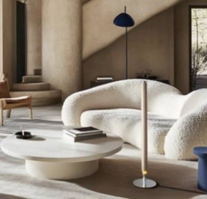 3004 V911M Floor-Standing Aroma Diffuser – Frosted Gold – diffuser beside white bouclé sofa (V911 series shown)