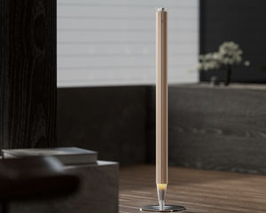 3004 V911M Floor-Standing Aroma Diffuser – Frosted Gold – pencil diffuser in a dark modern room on wooden floor (V911 series shown)