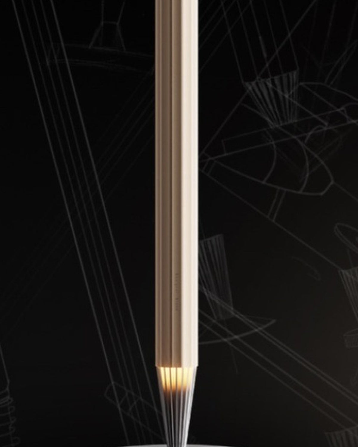 3004 V911M Floor-Standing Aroma Diffuser – Frosted Gold – single pencil diffuser with lit base on dark sketch background (V911 series shown)