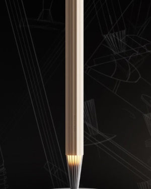 3004 V911M Floor-Standing Aroma Diffuser – Frosted Gold – single pencil diffuser with lit base on dark sketch background (V911 series shown)