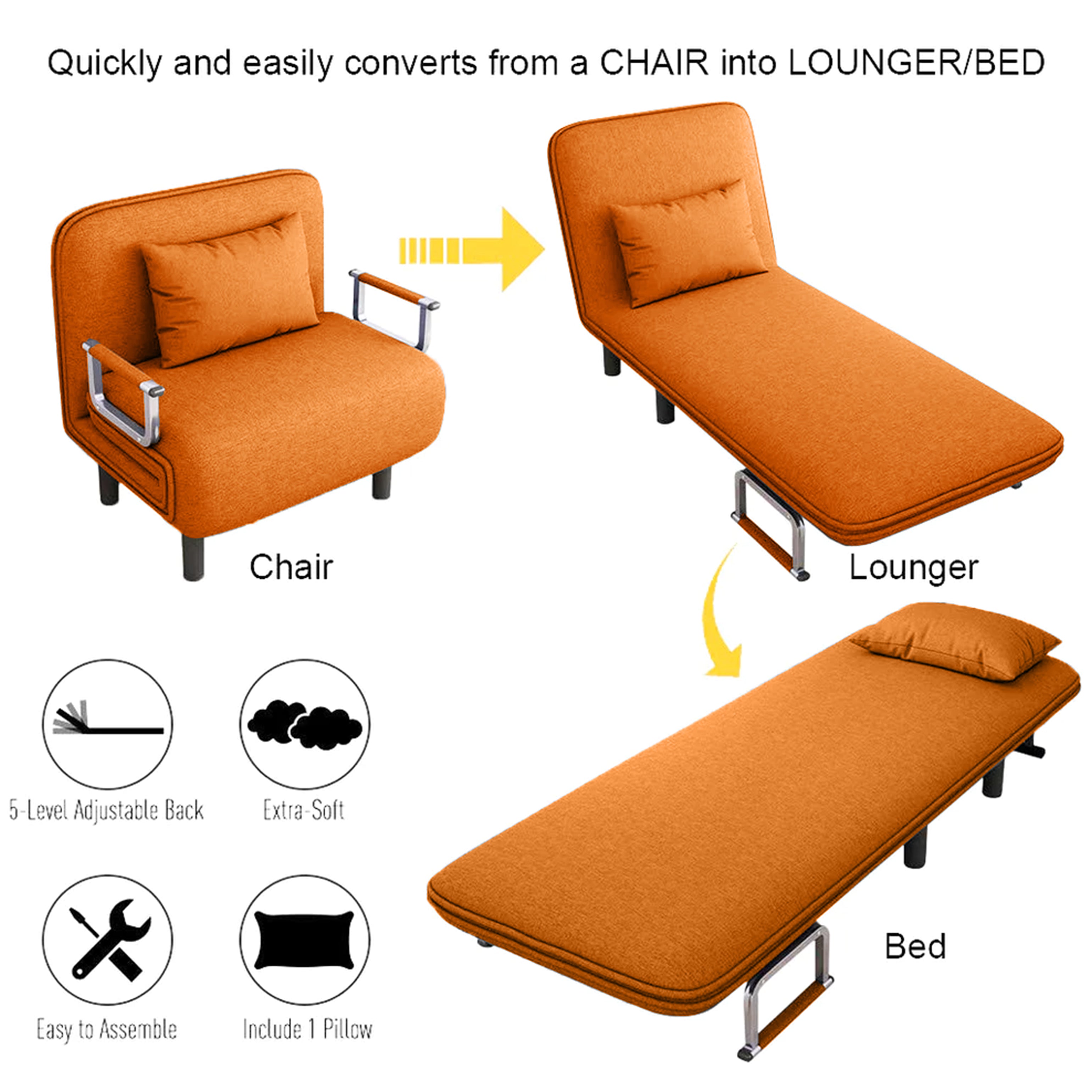 Convertible Sofa Bed Orange - HOCC