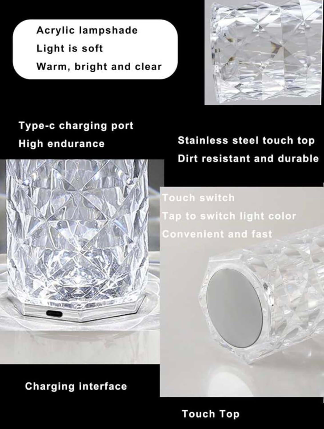 Crystal Touch Table Lamp LED Night Light - HOCC