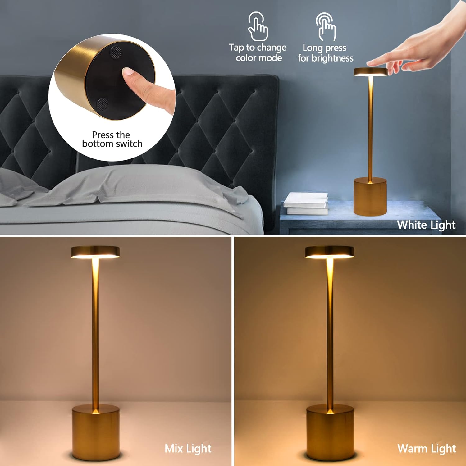 Touch Sensor Table Lamp 6000mAh Battery Operated Golden - Buy Touch Sensor Table Lamp 6000mAh Battery Operated Golden in Dubai - HOCC Dubai - Baby playground outdoor - Shop baby product - Shop Pet product - shop home decor and lighting in Dubai - HOCC Dub