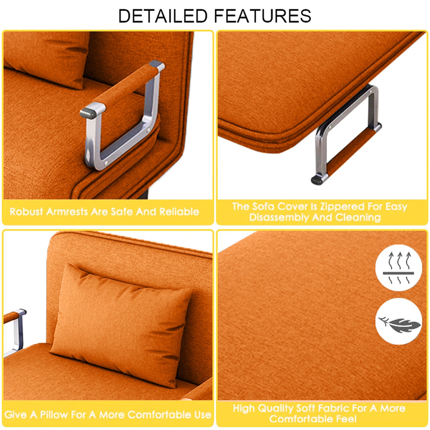 HOCC Convertible Sofa Bed Orange