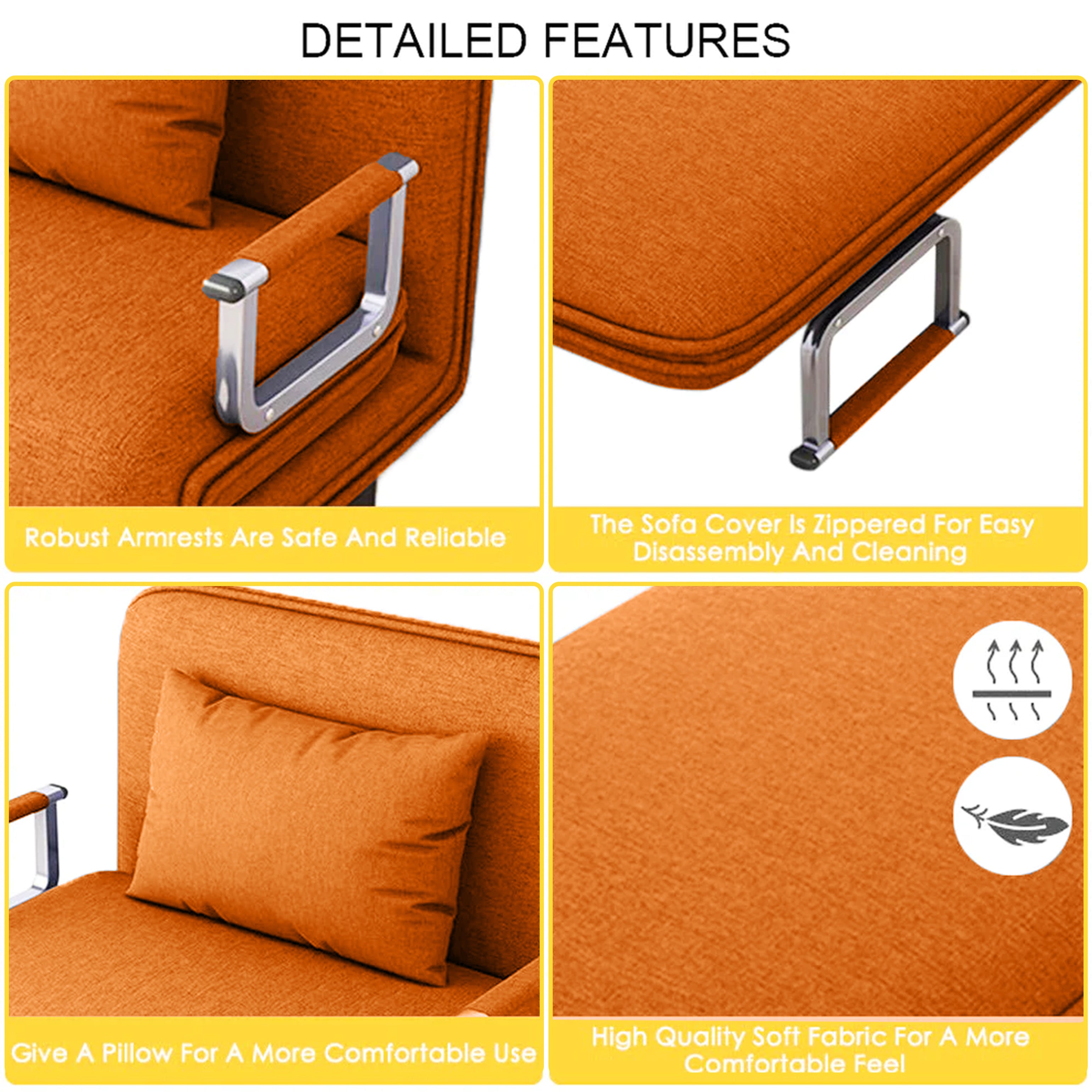 Convertible Sofa Bed Orange - HOCC