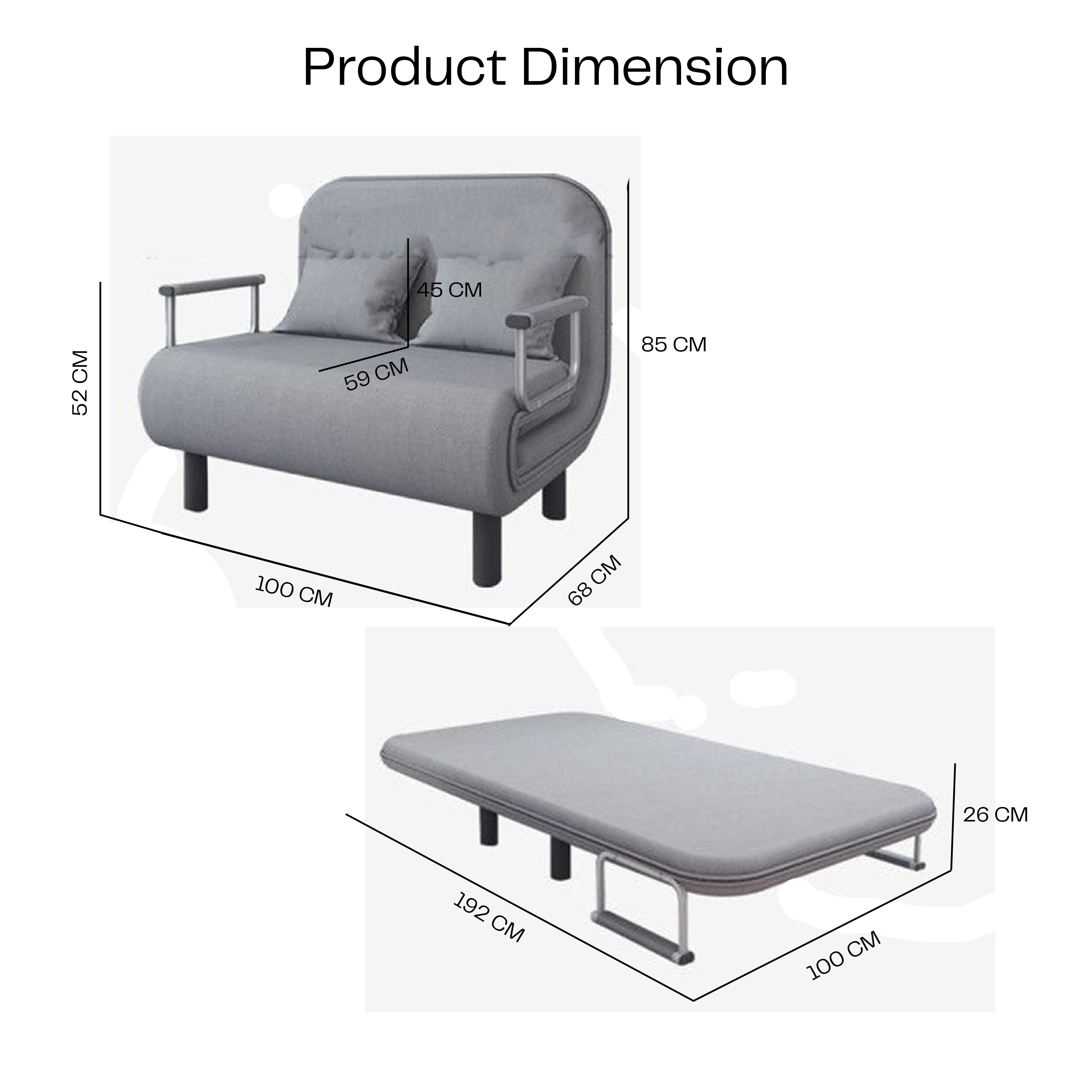 2-Seater Convertible Sofa Bed (Grey) - HOCC