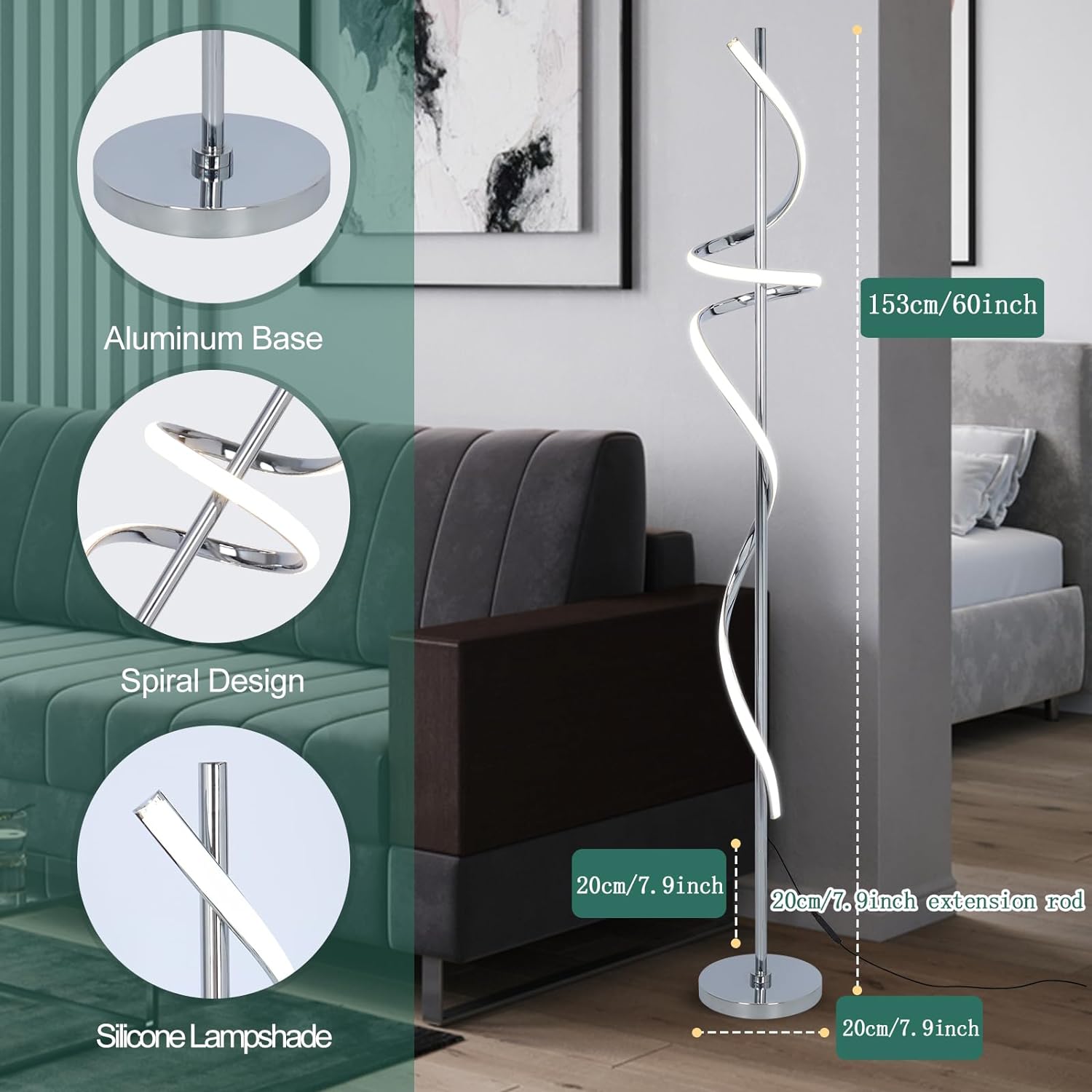 Modern Silver LED Standing Floor Lamp - HOCC