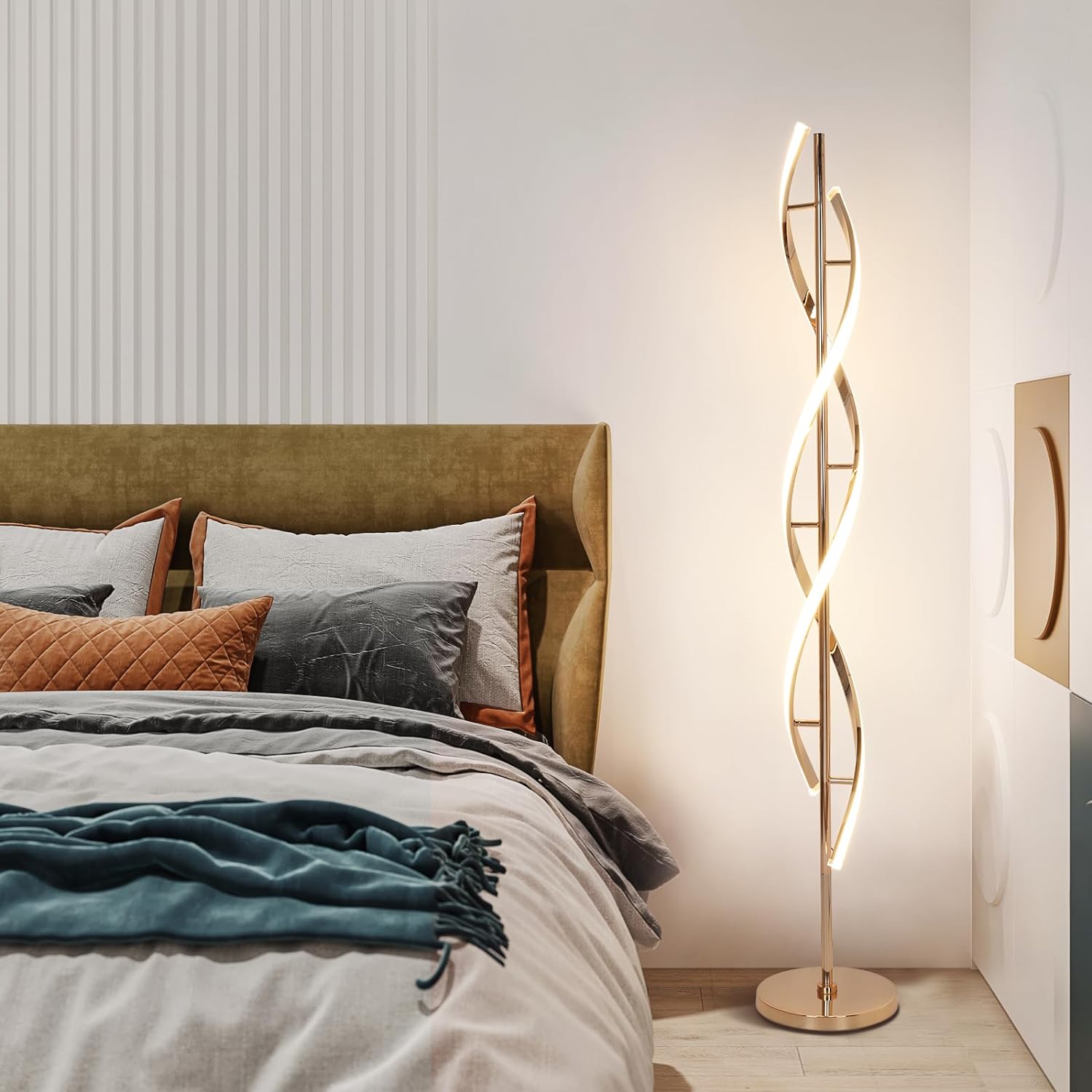 Spiral LED Floor Lamp DNA Style Gold - HOCC