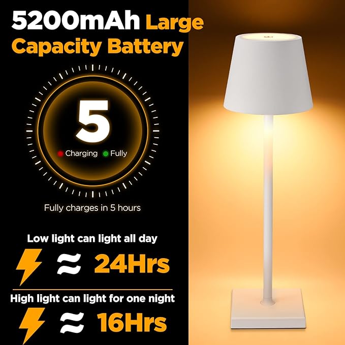 Cordless Battery Operated  Table Lamp Night Lamp White - HOCC