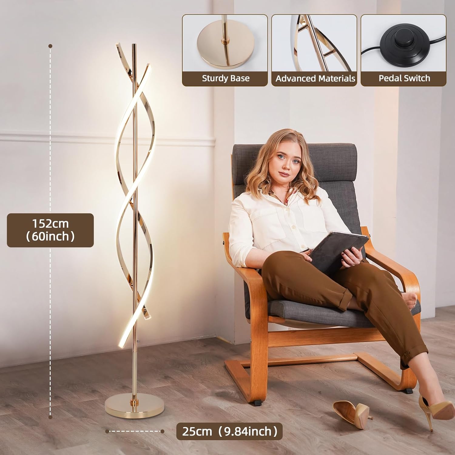 Spiral LED Floor Lamp DNA Style Gold - HOCC