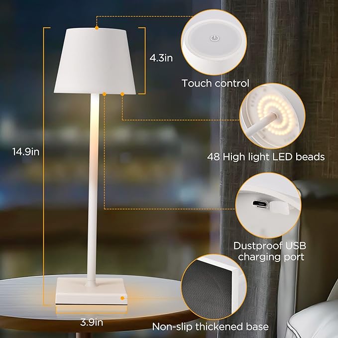 Cordless Battery Operated  Table Lamp Night Lamp White - HOCC