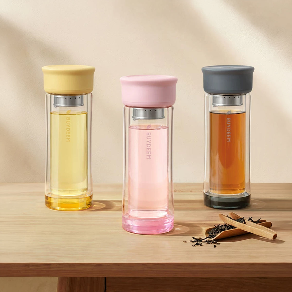 BUYDEEM Glass Tea Tumbler with Titanium Infuser 300ml