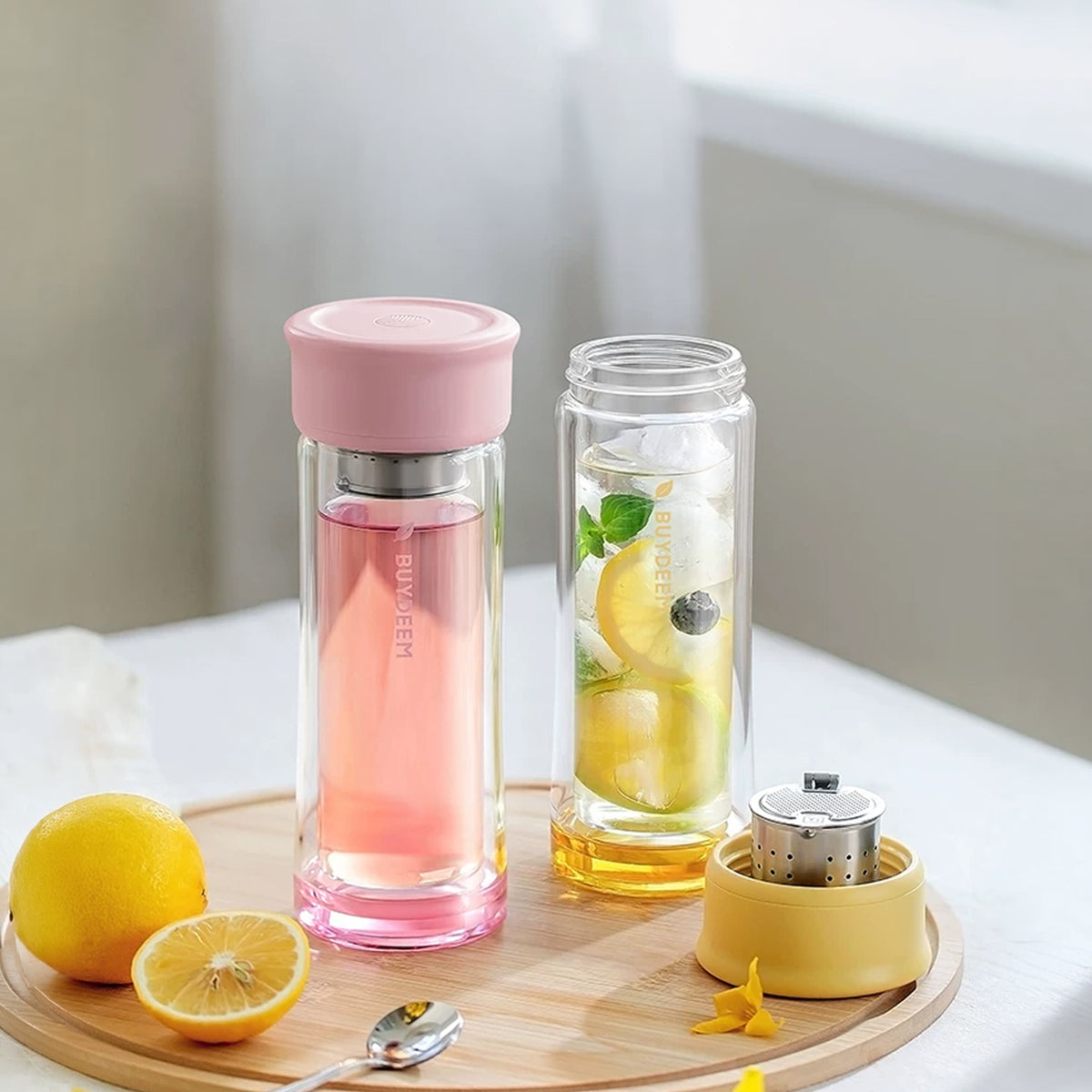 BUYDEEM Glass Tea Tumbler with Titanium Infuser 300ml