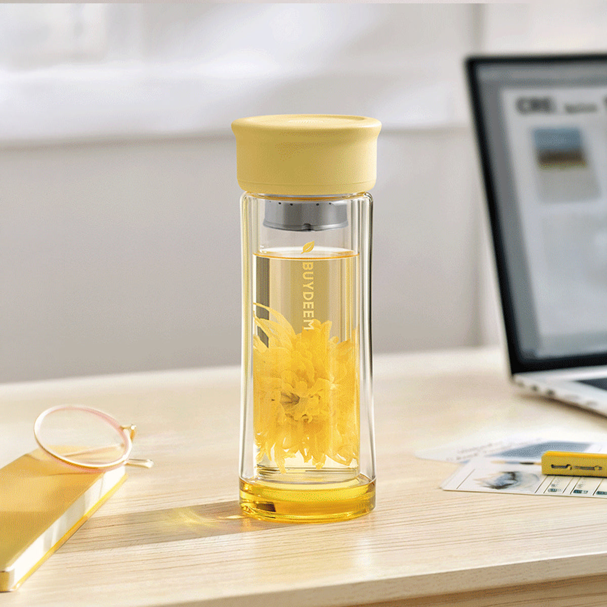 BUYDEEM Glass Tea Tumbler with Titanium Infuser 300ml