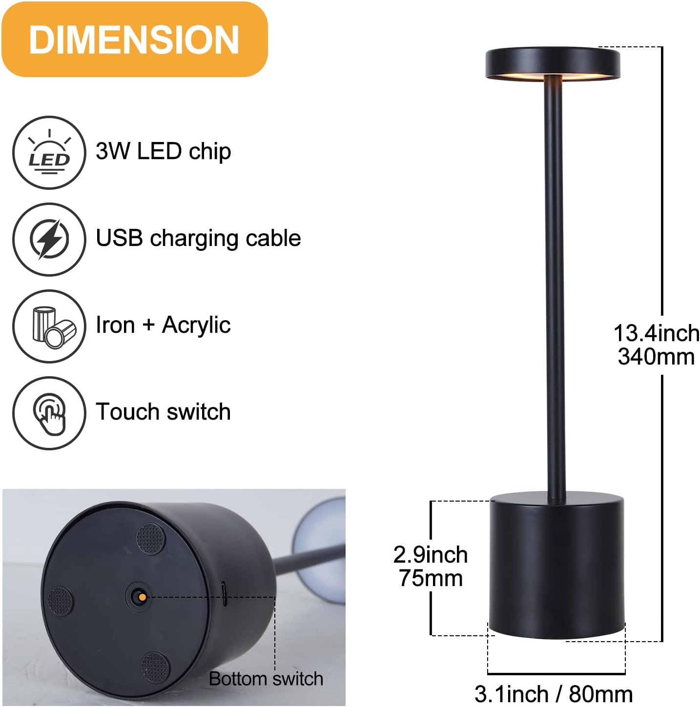 Touch Sensor Table Lamp Black - HOCC