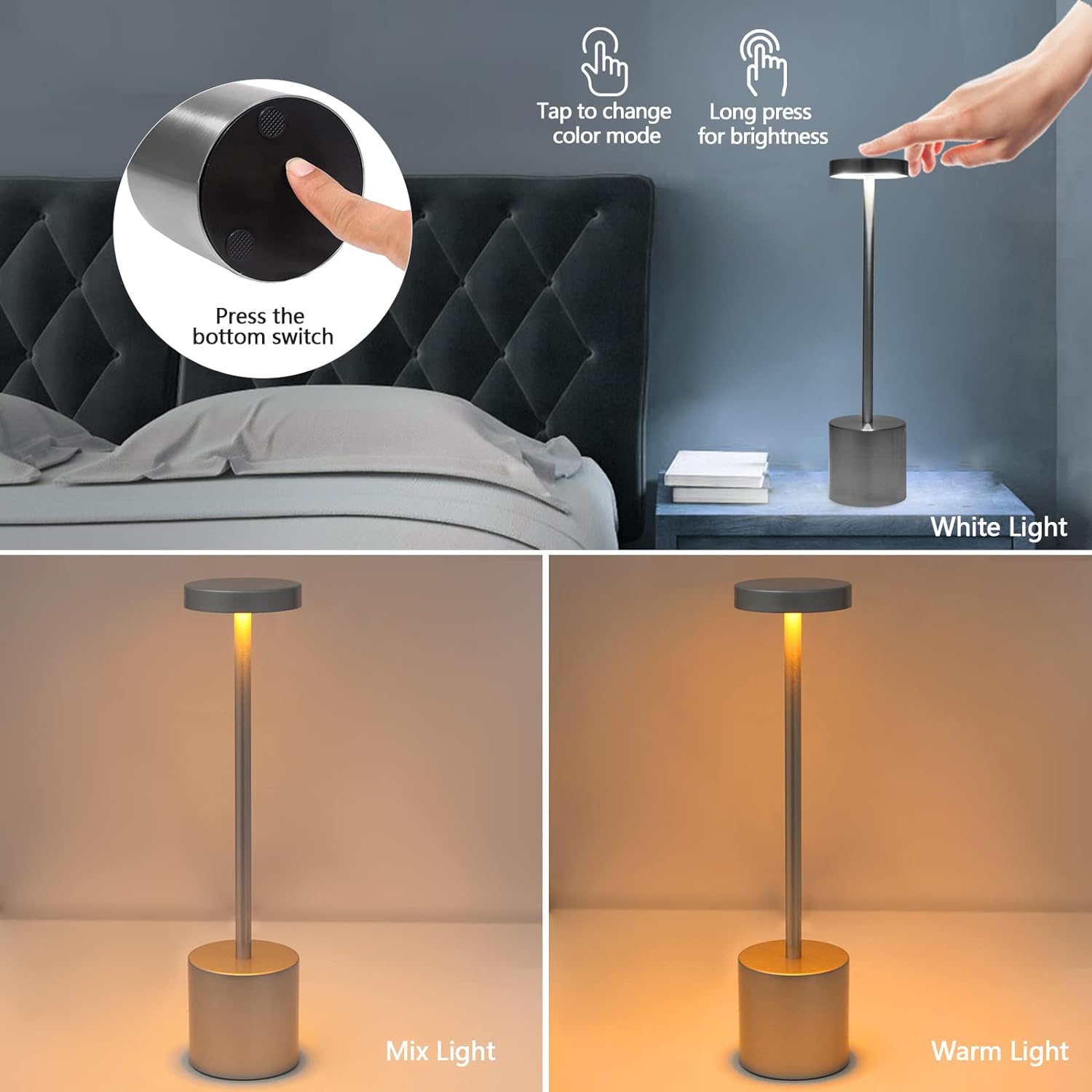 Touch Sensor Table Lamp Silver - HOCC