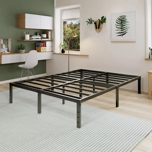 Modern metal bed frame in a stylish bedroom with desk, decor, and natural light, HOCC UAE