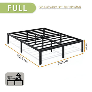 Full size black metal bed frame, 201.9x192x35.6 cm, heavy duty, available at HOCC UAE.