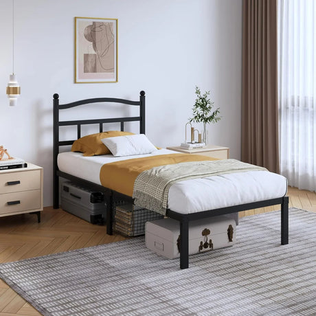 Modern single metal bed frame with storage in a stylish bedroom, home decor from HOCC UAE