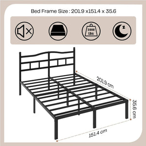 Sturdy black metal bed frame with headboard, size 201.9x151.4x35.6 cm, available on HOCC UAE.