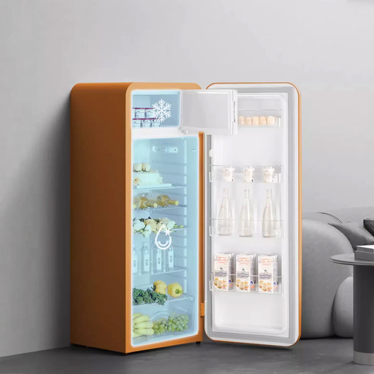 HCK Retro Refrigerator 330RDE – Tangerine Orange