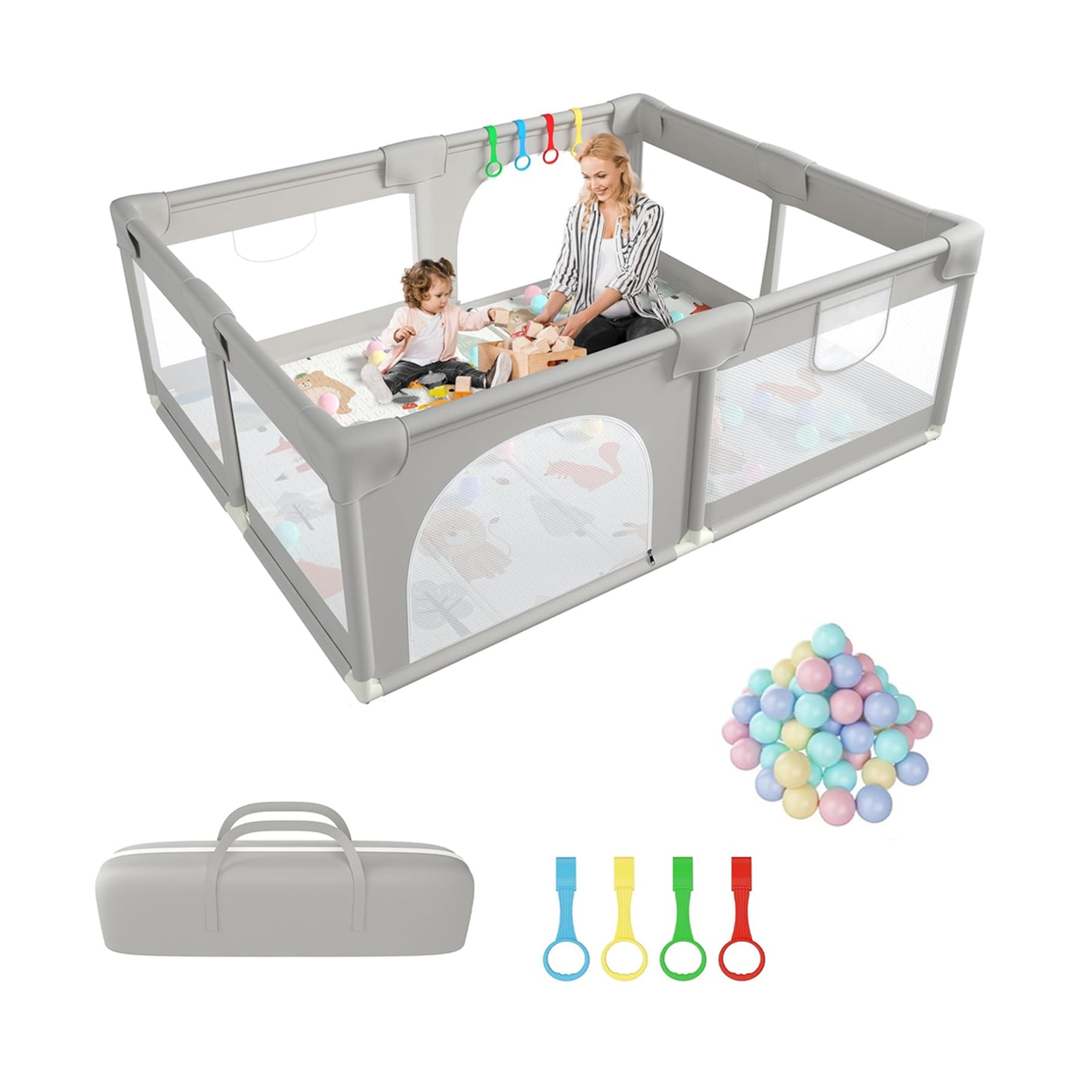 Indoor and Outdoor Baby Playpen with balls for Toddler - Activity Center with Anti-Slip Base, Sturdy Safety Play Yard with Soft Breathable Mesh - HOCC