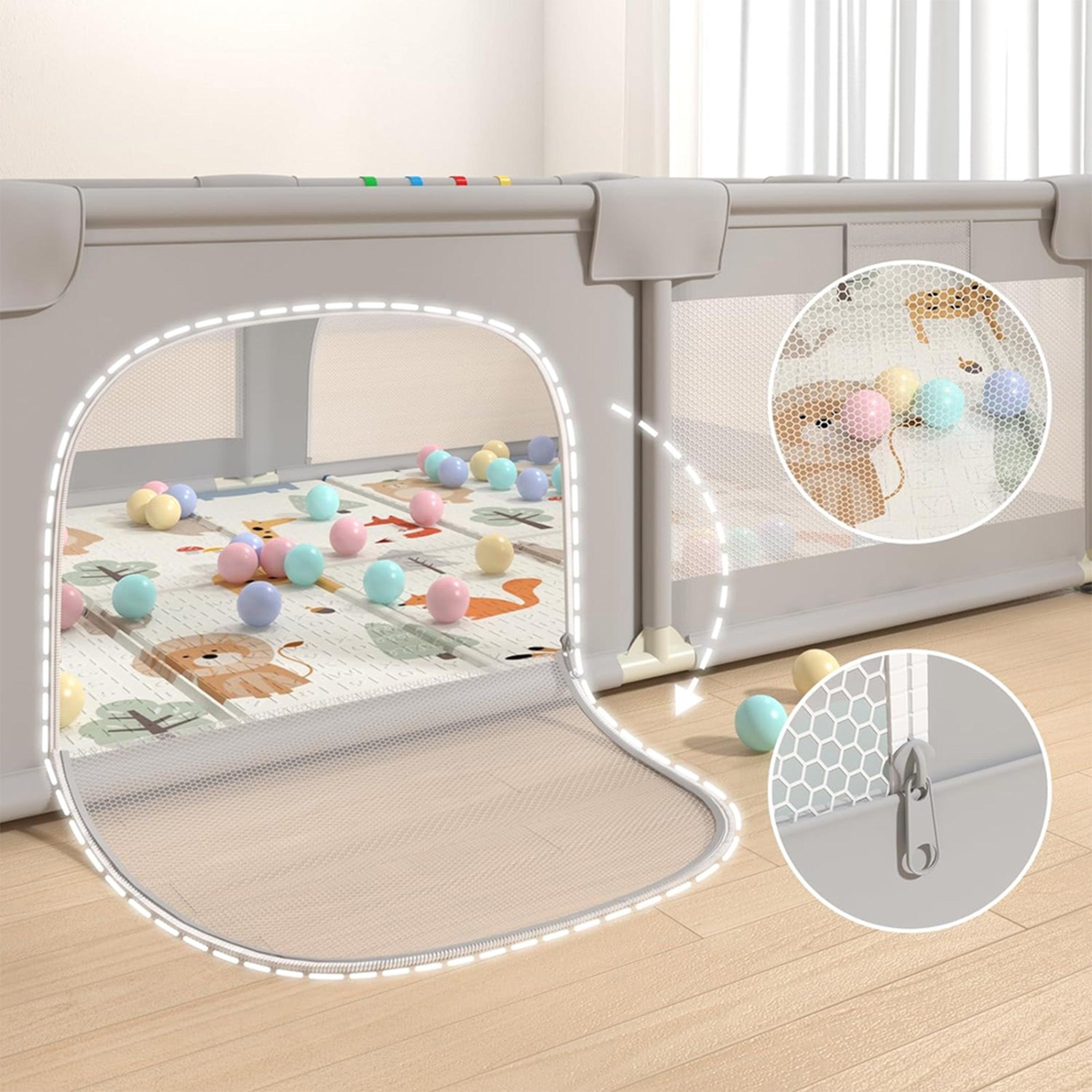 Indoor and Outdoor Baby Playpen with balls for Toddler - Activity Center with Anti-Slip Base, Sturdy Safety Play Yard with Soft Breathable Mesh - HOCC