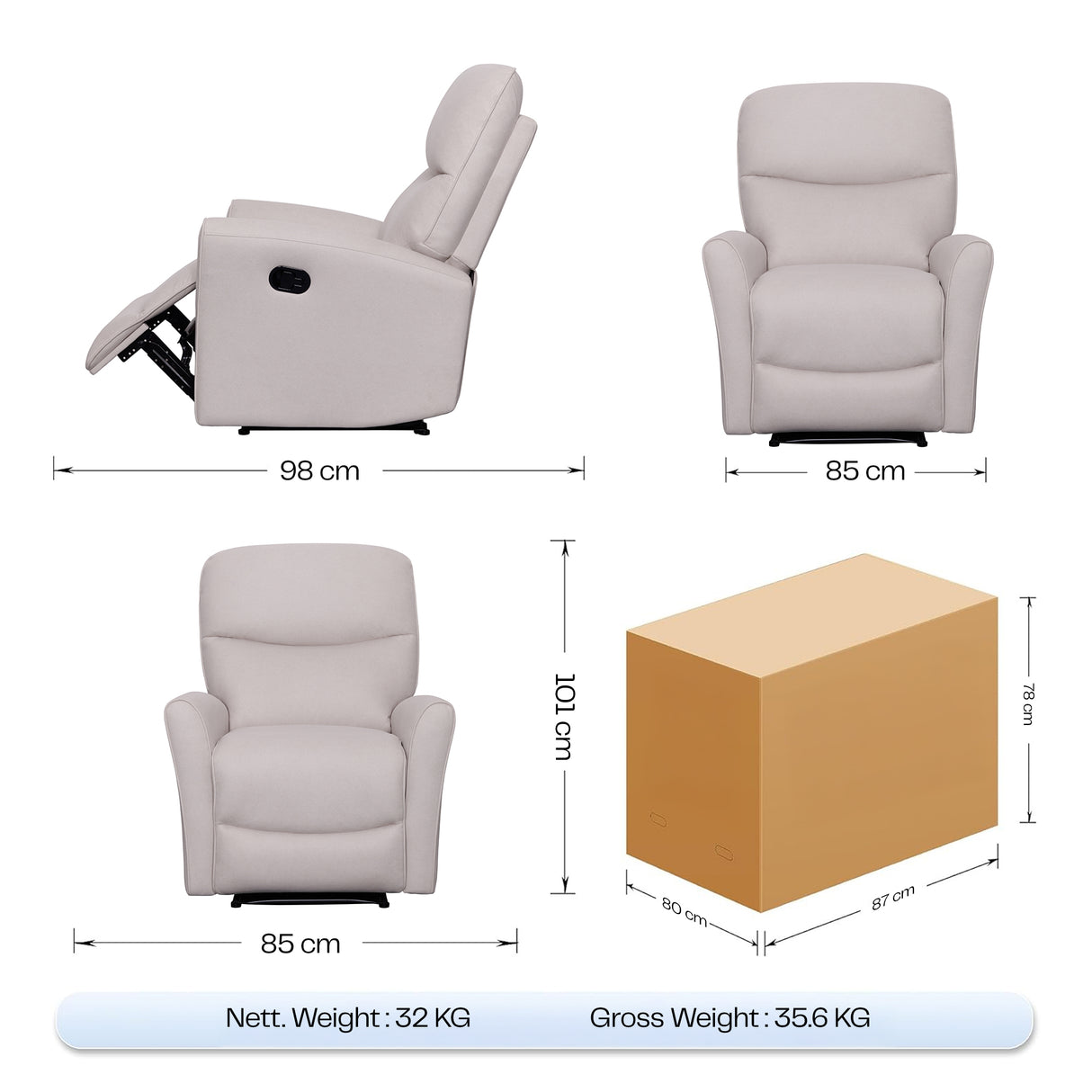 Grace Single Seater Manual Recliner - Beige