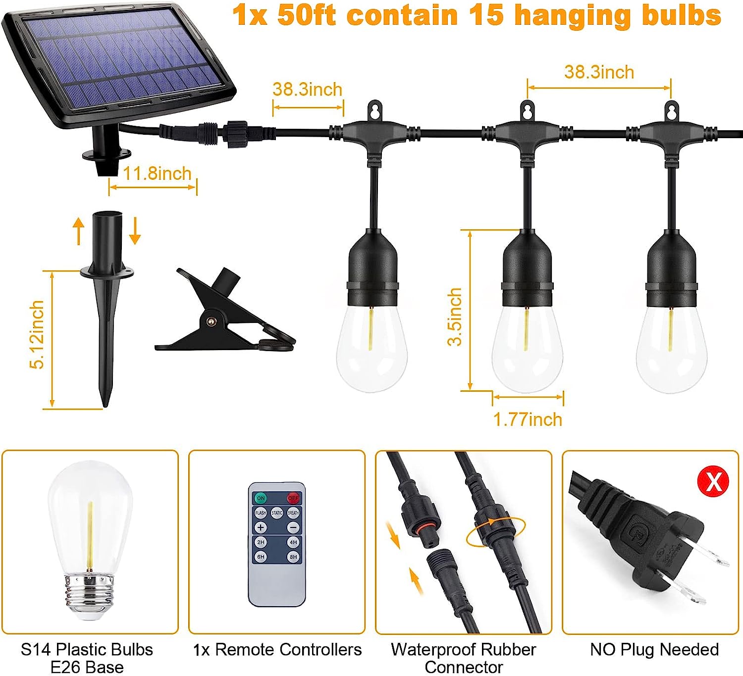 Solar String Lights with Remote Control, IPStank 50FT - Buy Solar String Lights with Remote Control, IPStank 50FT in Dubai - HOCC Dubai - Baby playground outdoor - Shop baby product - Shop Pet product - shop home decor and lighting in Dubai - HOCC Dubai -