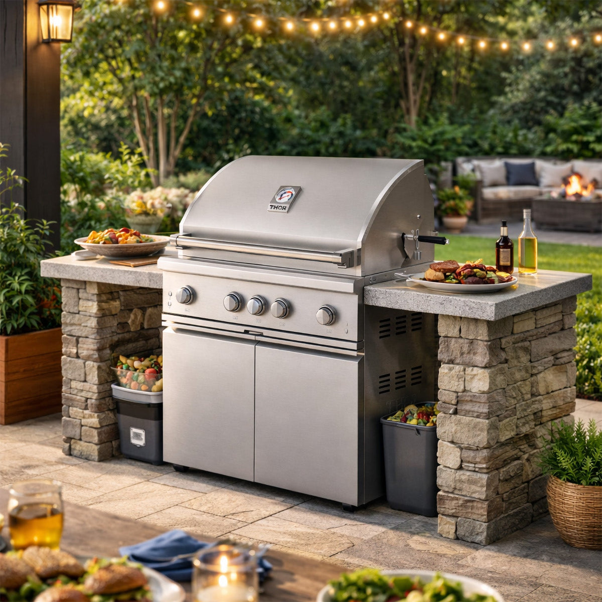 36 inch 4 burners Built in Liquid Propane Grill on cart with Sear/Rear Infrared Burner & Rotisserie