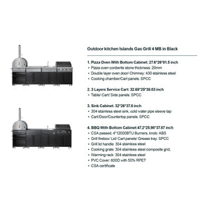 Black outdoor kitchen island set with pizza oven, grill, sink, service cart, HOCC UAE home decor