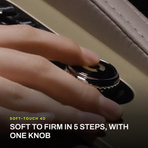 Armrest knob that sets the 4D massage from soft to firm