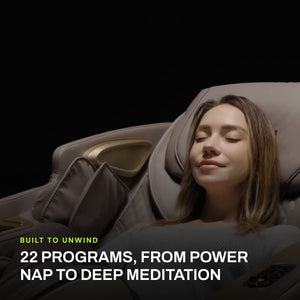 Woman relaxing with her eyes closed in the Royal Magestic Pro Max massage chair