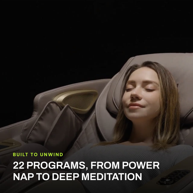 Woman relaxing with her eyes closed in the Royal Magestic Pro Max massage chair