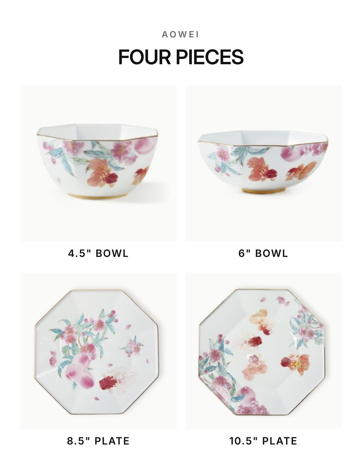 AOWEI Golden Abundance Porcelain Bowls & Plates
