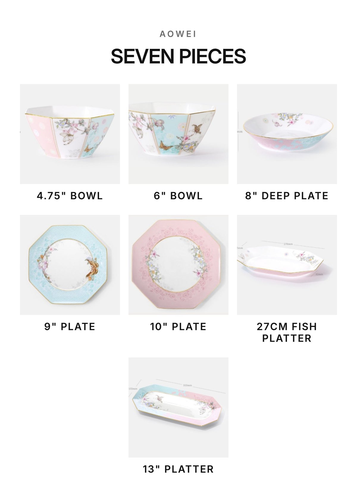 AOWEI Joyful Encounter Porcelain Bowls & Plates