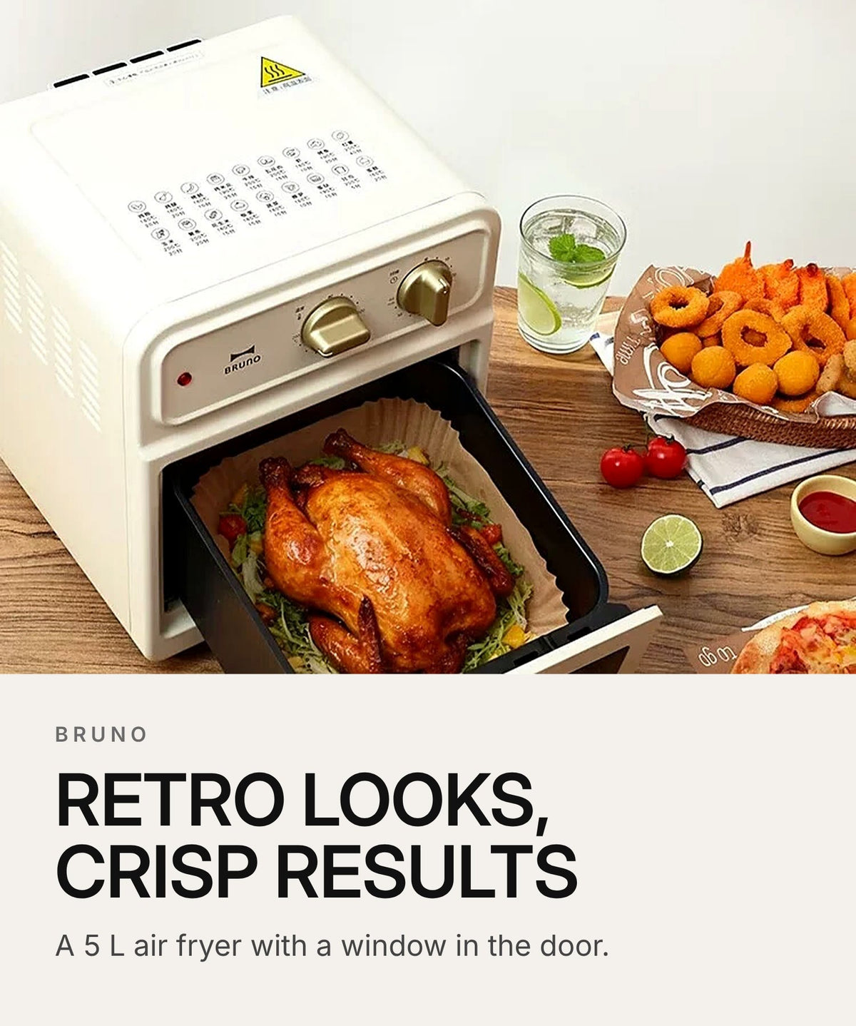 BRUNO BOE129 Retro Air Fryer 5L – Ivory – highlights: hero