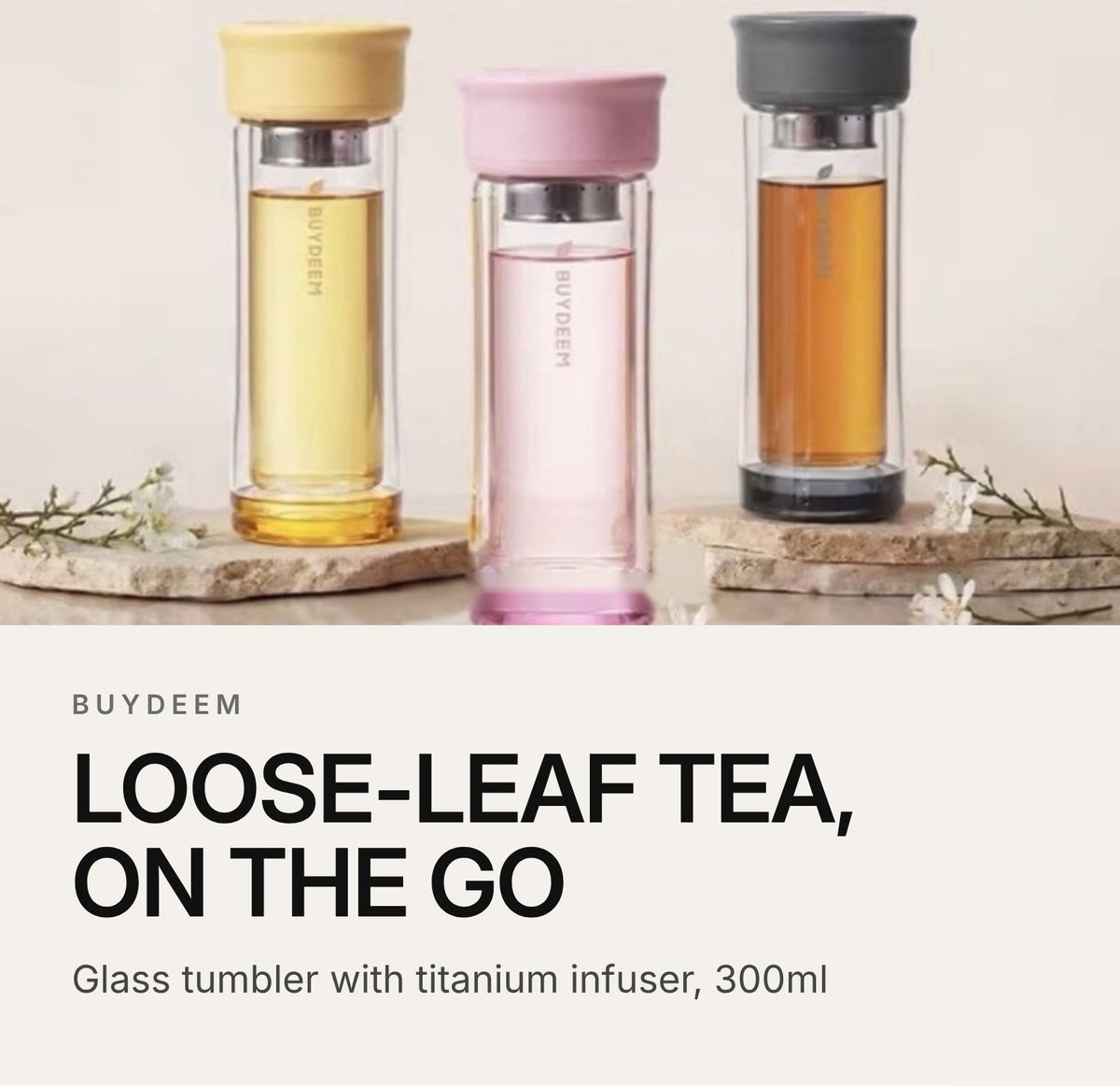 BUYDEEM Glass Tea Tumbler with Titanium Infuser 300ml