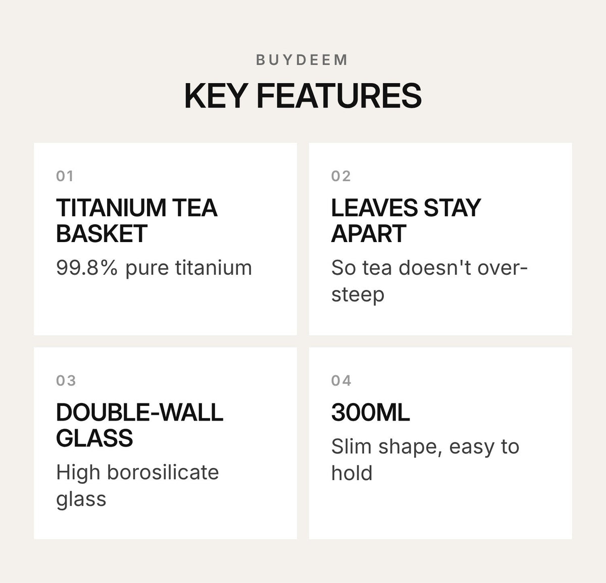 BUYDEEM Glass Tea Tumbler with Titanium Infuser 300ml