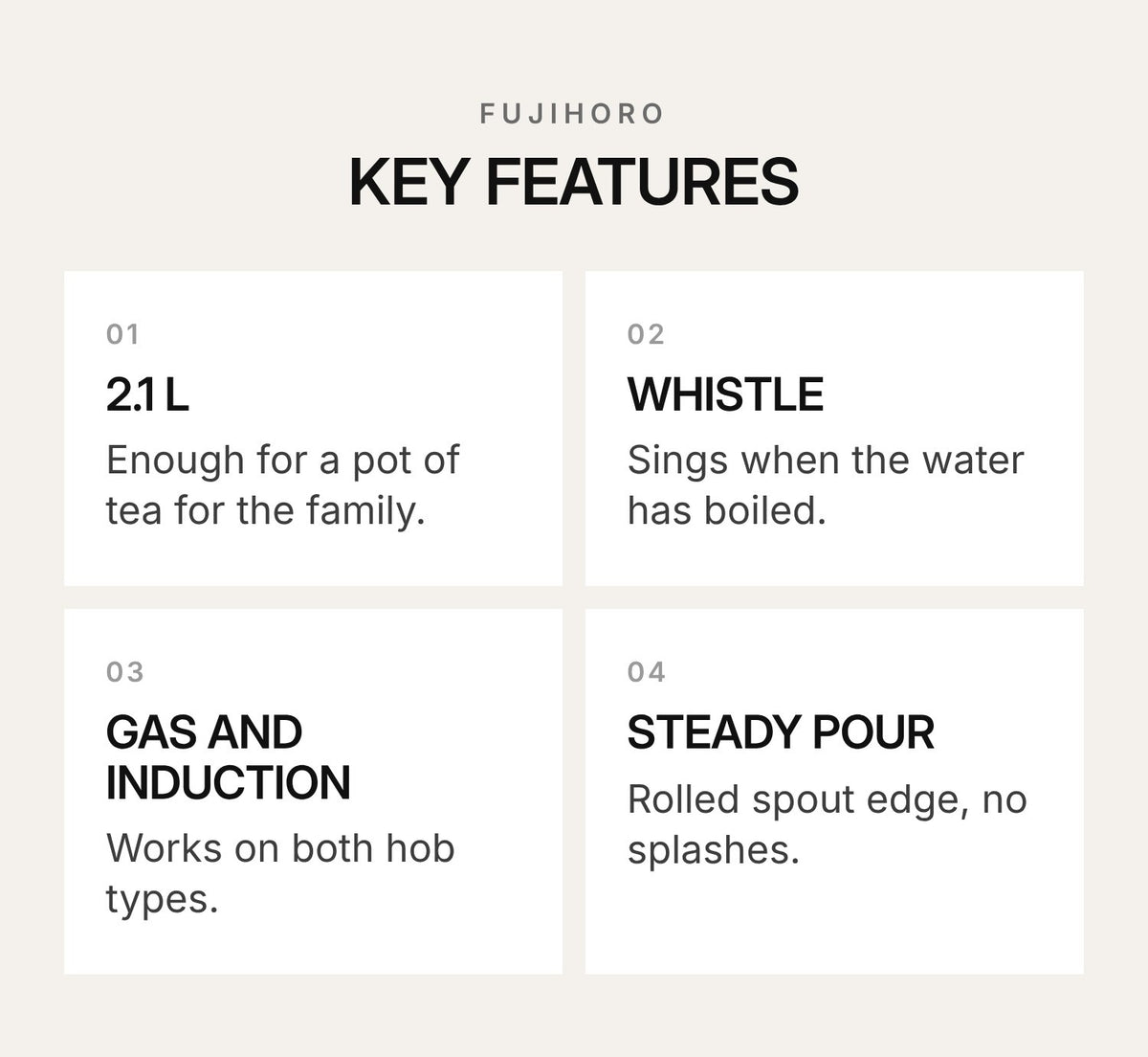 FUJIHORO Enamel Whistling Kettle 2.1 L – highlights: features