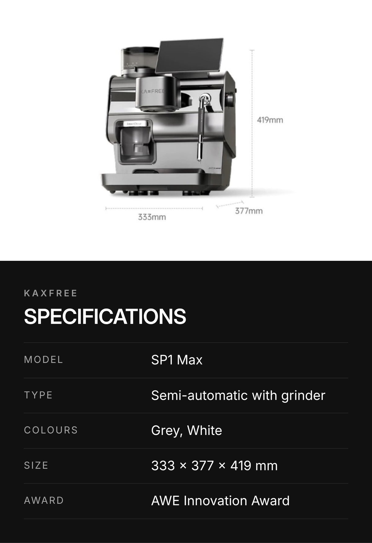 KAXFREE SP1 Max Smart Espresso Machine with Grinder