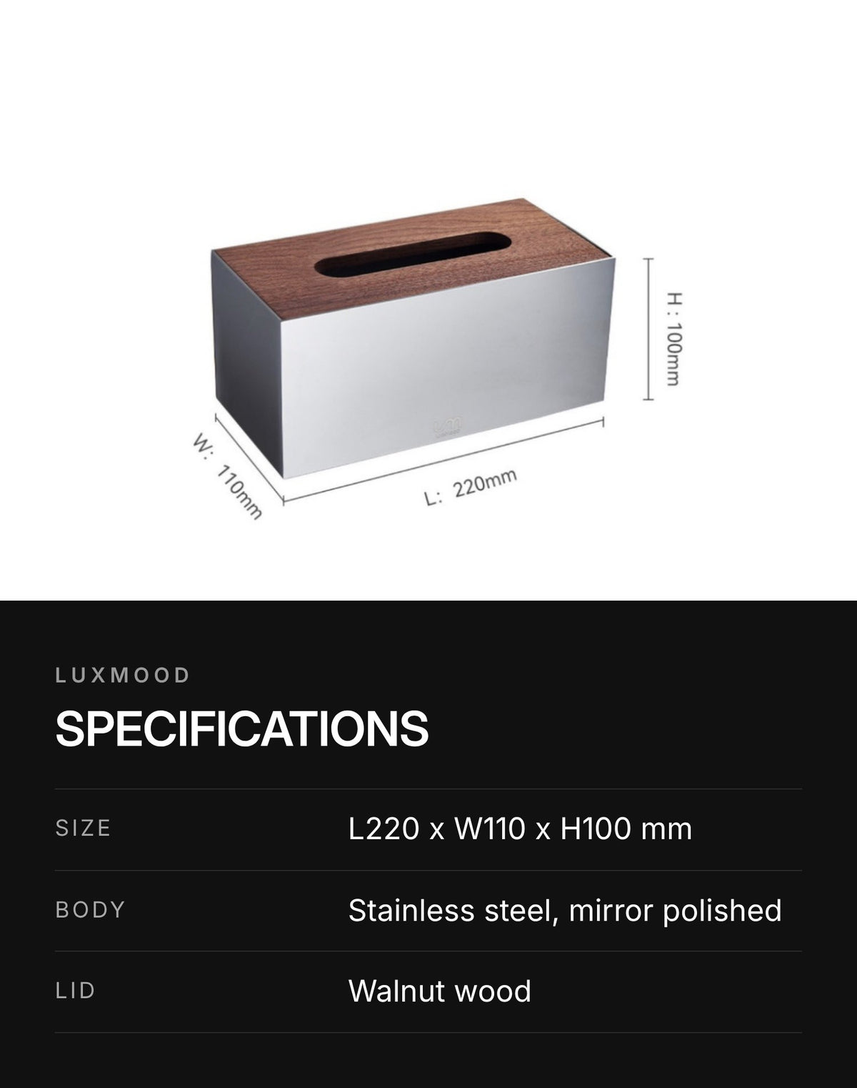 LUXMOOD Cube Tissue Box – Stainless Steel & Walnut