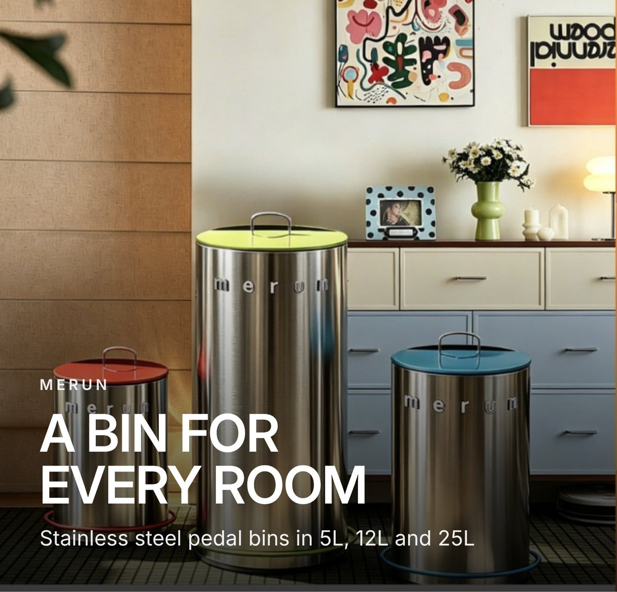merun Stainless Steel Pedal Bin – 5L / 12L / 25L