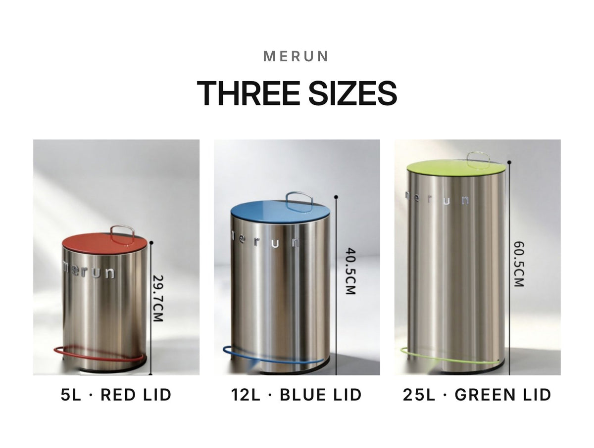 merun Stainless Steel Pedal Bin – 5L / 12L / 25L