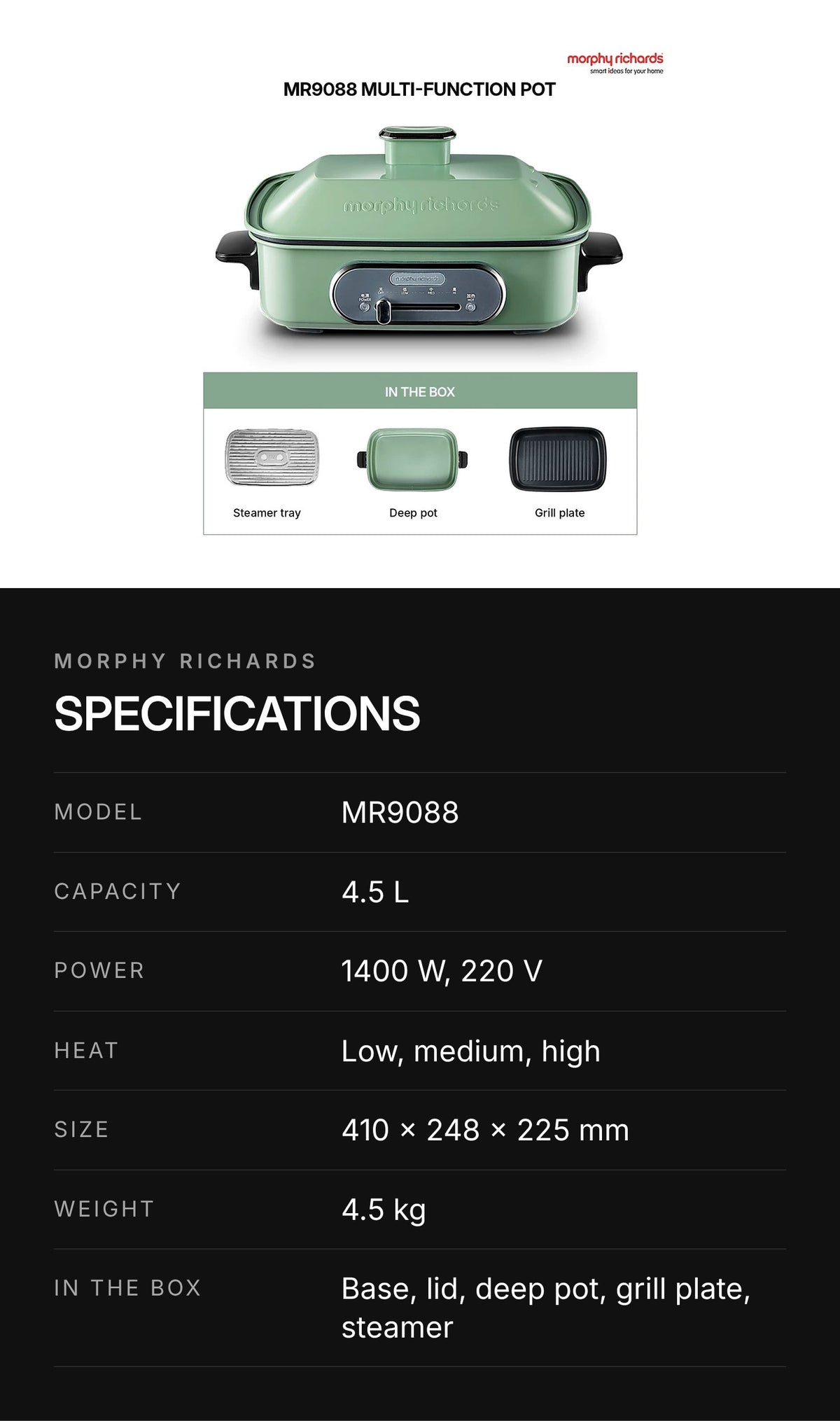Morphy Richards MR9088 Multi-Function Cooking Pot – highlights: specs