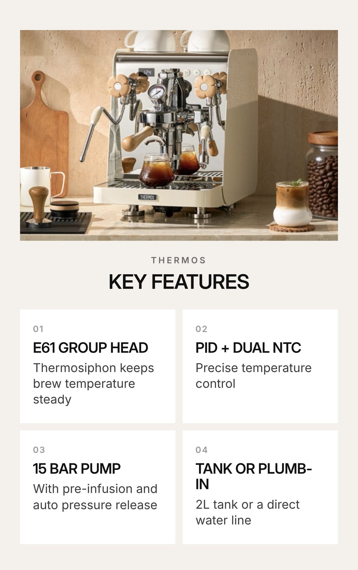 THERMOS EHA-CL8201A E61 Semi-Automatic Espresso Machine