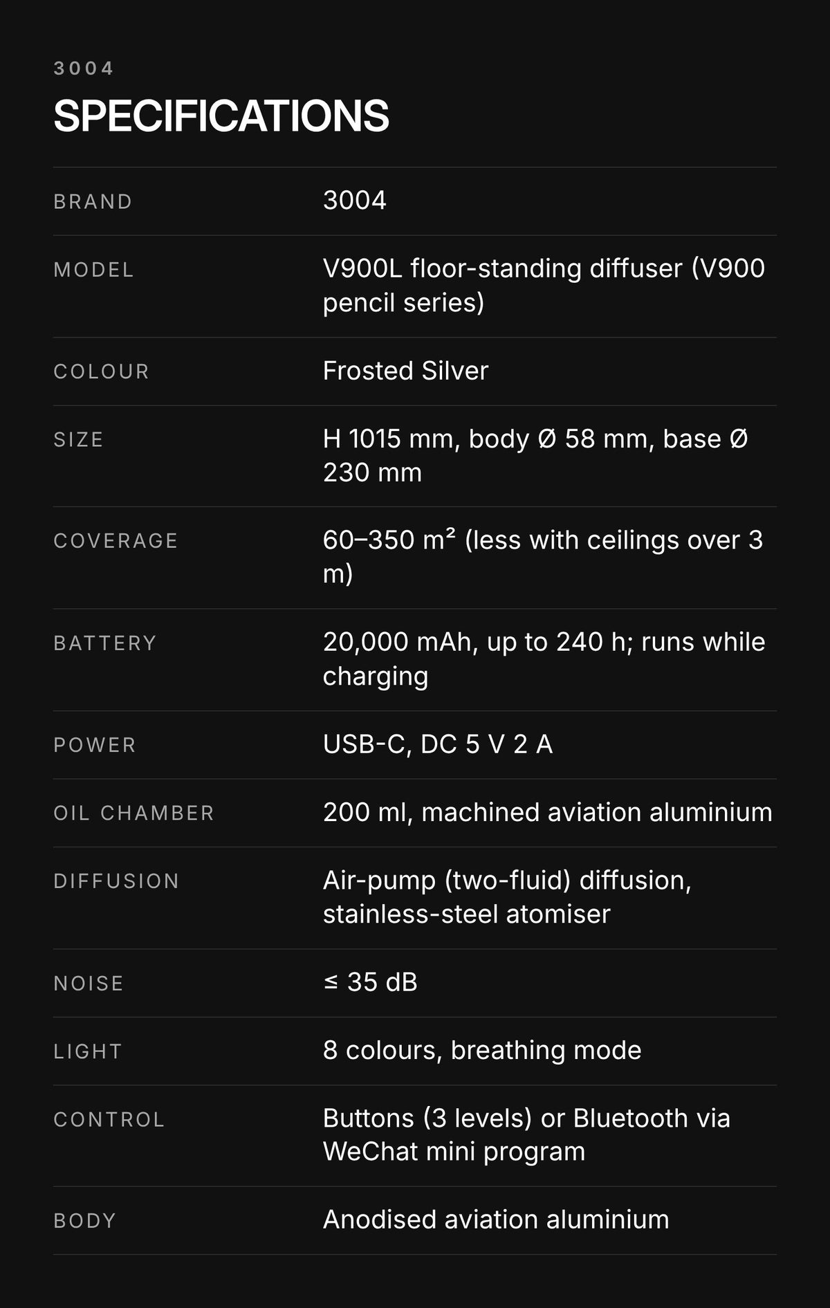 3004 V900L Floor-Standing Aroma Diffuser – Frosted Silver
