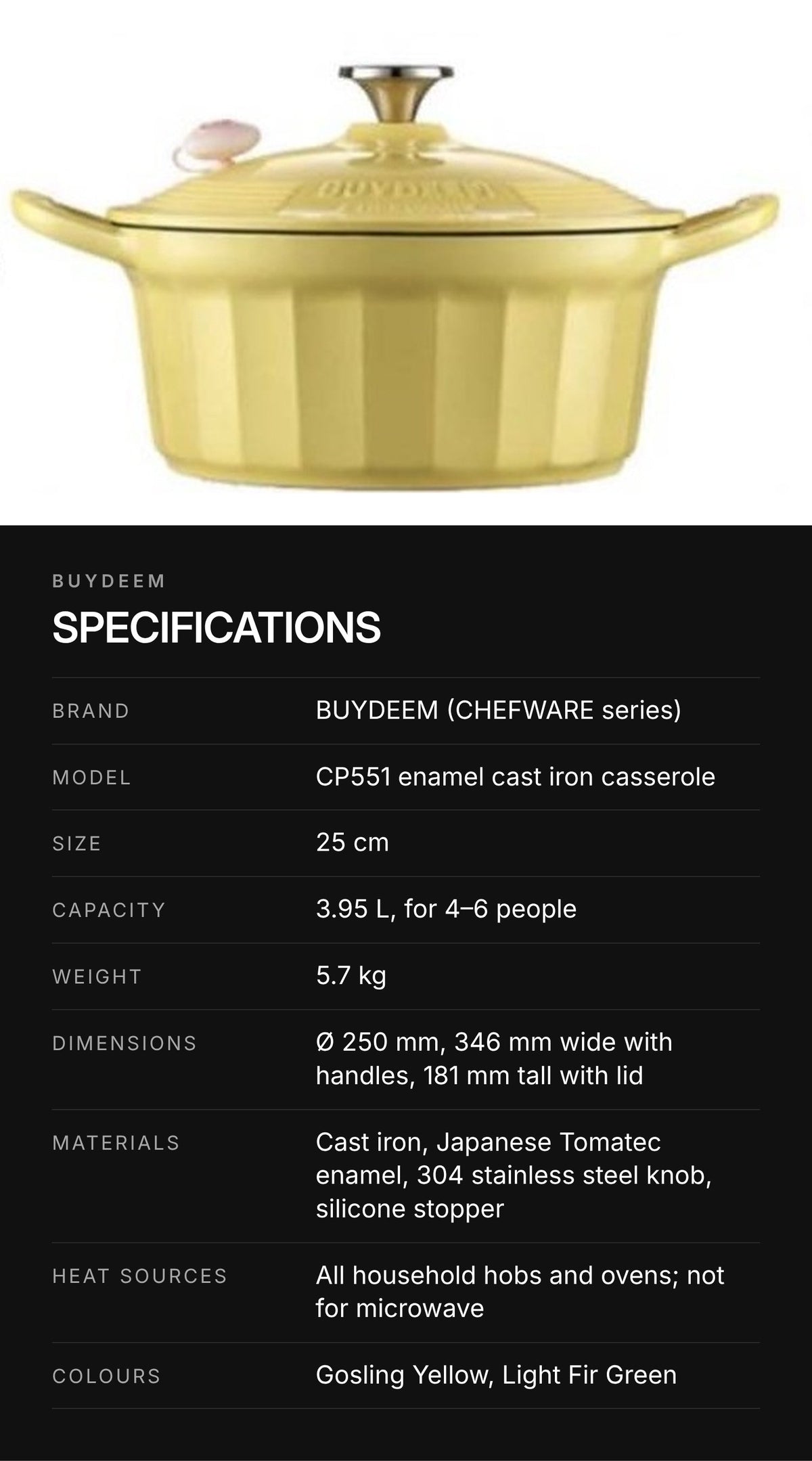 BUYDEEM CP551 Enamel Cast Iron Casserole 25cm